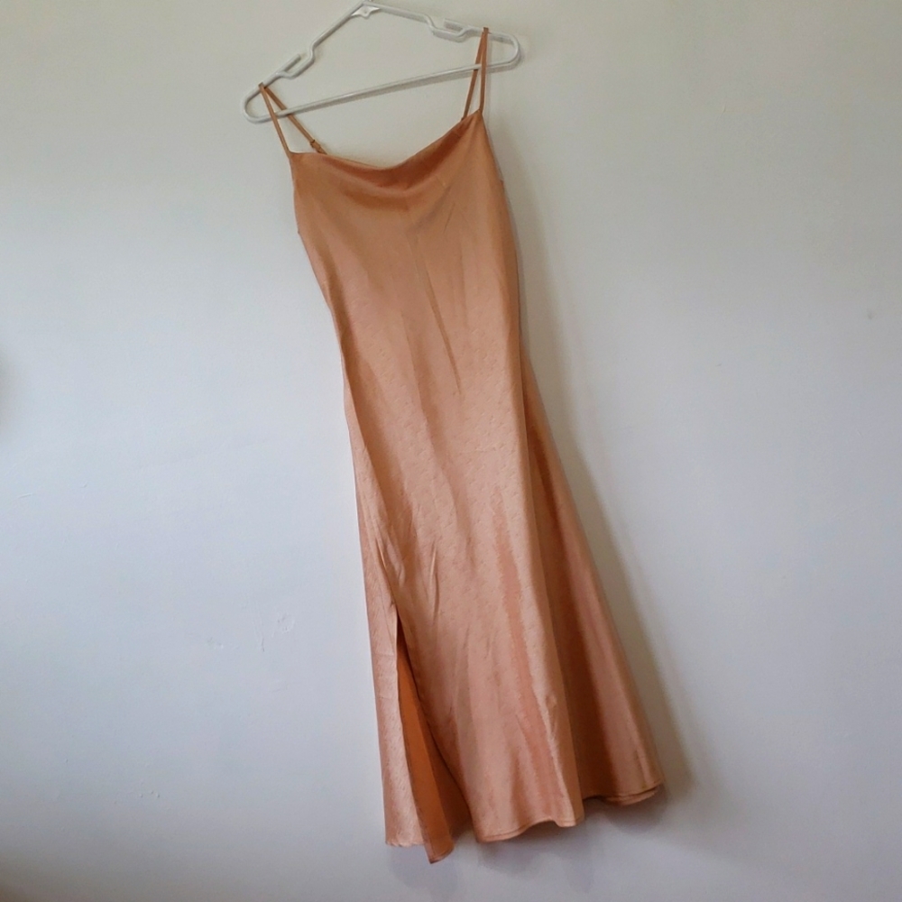 Nwt flat white - champagne spaghetti strap midi slit slip dress
